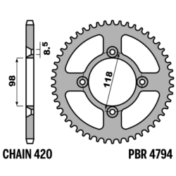 PBR Rear Aluminium Sprocket